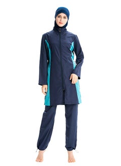 NIBEMINENT Muslim Casual Zipper Closure Contrast Swimwear Set Blue  - Image 1