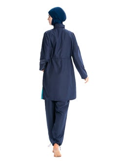 NIBEMINENT Muslim Casual Zipper Closure Contrast Swimwear Set Blue  - Image 2