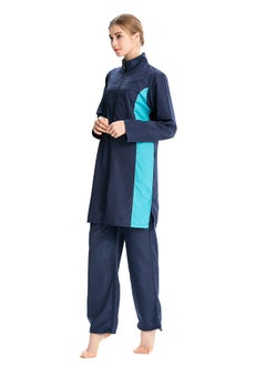 NIBEMINENT Muslim Casual Zipper Closure Contrast Swimwear Set Blue  - Image 5