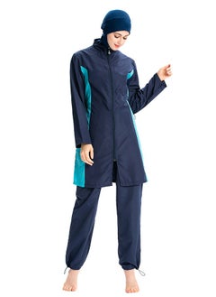 NIBEMINENT Muslim Casual Zipper Closure Contrast Swimwear Set Blue  - Image 3