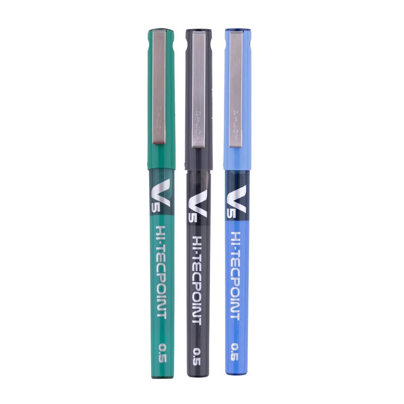 PILOT V5 Liquid Ink Roller Ball Pen - 1Blue + 1Black + 1Green - Image 1