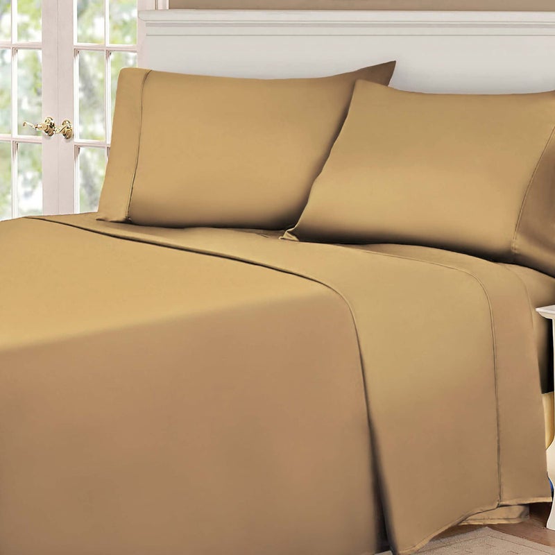 Superior Egyptian Cotton 530 Thread Count Bed Sheet Set 1 Elastic Deep Pocket Fitted Sheet 1 Flat Sheet 2 Pillowcases Soft Bedding Luxury Sheets Sateen Weave California King Size Cafe