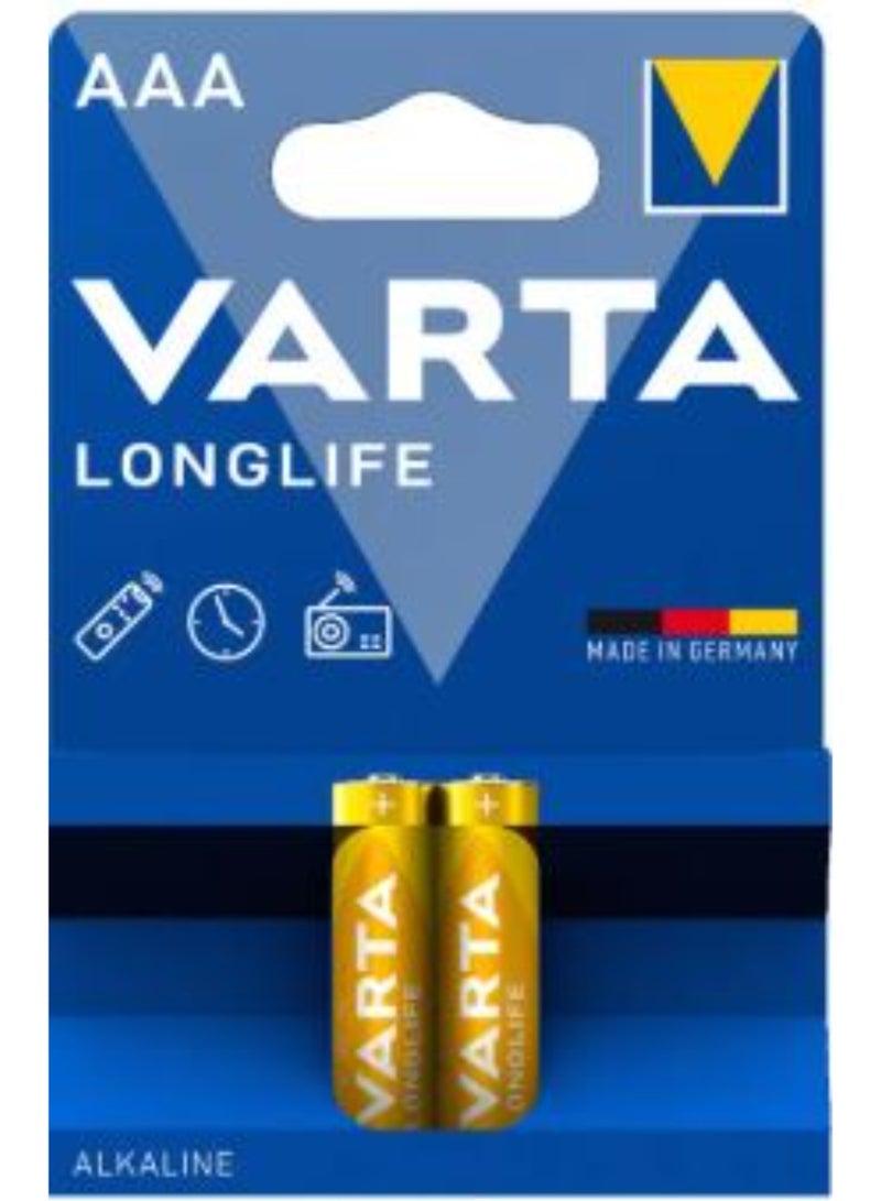 2 Pieces VARTA Longlife AAA Alkaline Battery High performance, Long-lasting Batteries for Everyday Devices - Ideal for Remote Controls, Toys, Flashlights,