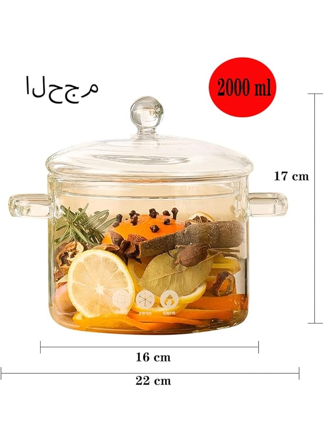 Sumkyle Glass Cooking Pot, 2L/67Oz Heat Resistant Borosilicate Glass Handmade Cookware Set Stovetop Pot, Clear Glass Saucepan For For Pasta, Noodles, Soup, Cereals, Fruit - Image 4