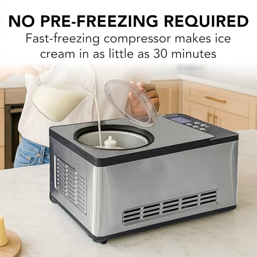 Whynter Ice Cream Maker Machine Automatic 2.1 Qt. with Built-In Compressor, LCD Digital Display & Timer, No Pre-Freezing, ICM-200LS, Stainless Steel - Image 2