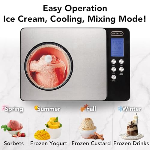 Whynter Ice Cream Maker Machine Automatic 2.1 Qt. with Built-In Compressor, LCD Digital Display & Timer, No Pre-Freezing, ICM-200LS, Stainless Steel - Image 4