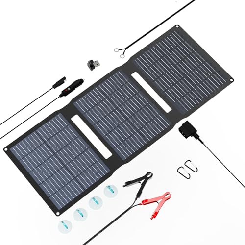 FlexSolar 28W Foldable Solar Panel Trickle Charger Maintainer Kits 12V DC QC30 USB Output with Builtin Controller Includes Cigarette Lighter Alligator Clips ORingsOBDII Connector - Image 1