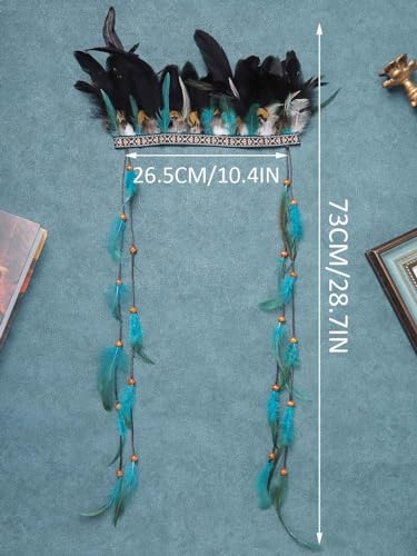 GORTIN Indian Feather Headdress Boho Feather Headband Hippie Native American Headpiece Gypsy Festival Costume Hair Accessory for Women - Image 4