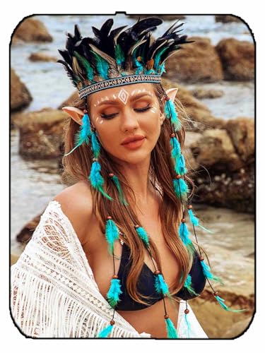 GORTIN Indian Feather Headdress Boho Feather Headband Hippie Native American Headpiece Gypsy Festival Costume Hair Accessory for Women - Image 1