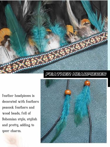 GORTIN Indian Feather Headdress Boho Feather Headband Hippie Native American Headpiece Gypsy Festival Costume Hair Accessory for Women - Image 5