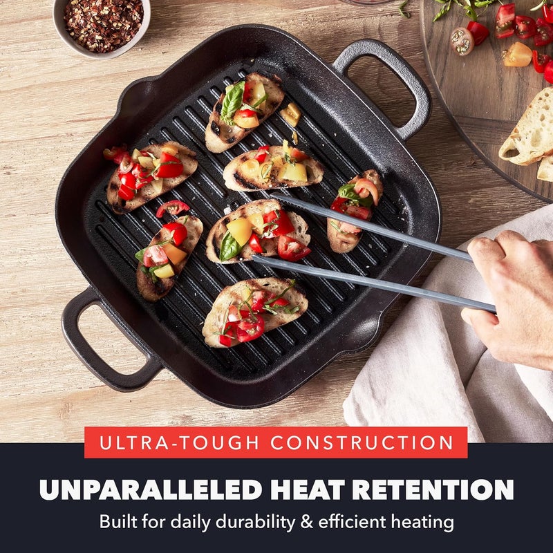 Greenpan x Bobby Flay Cast Iron 11” Square Grill Pan, Pre-Seasoned Professional Grade Heavy Duty Skillet, Helper Handles, Induction Suitable, Stovetop, Oven, BBQ & Fire, Indoor & Outdoor Use, Black - Image 3