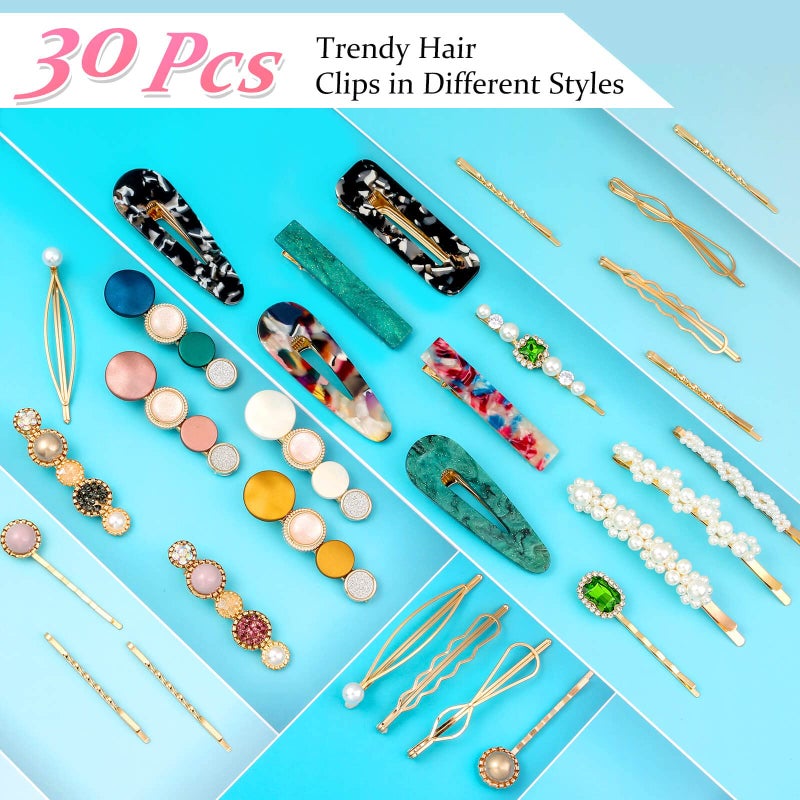 cridoz 30 Pcs Acrylic Resin Barrettes, Cridoz Barrettes and Pearl Hair Clips for Women, Banges Hair Accessories - Image 3