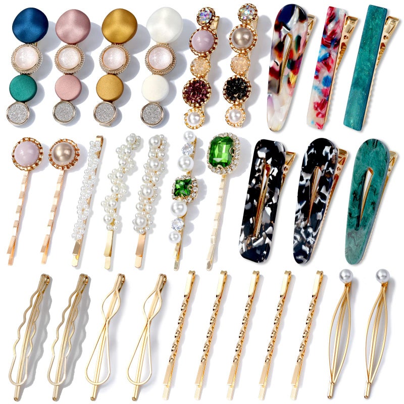 cridoz 30 Pcs Acrylic Resin Barrettes, Cridoz Barrettes and Pearl Hair Clips for Women, Banges Hair Accessories - Image 1