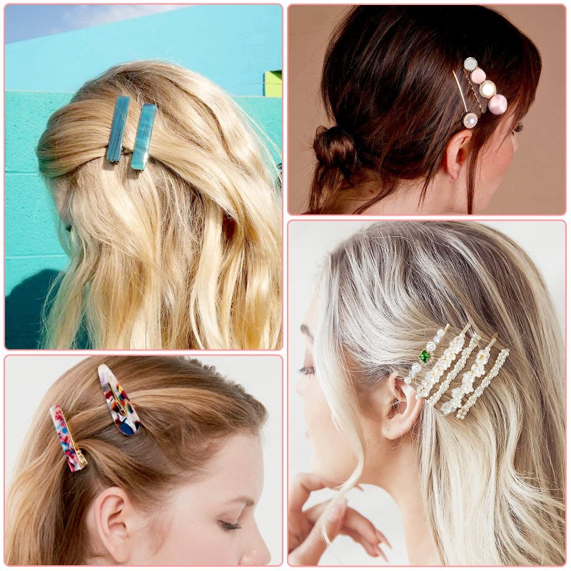 cridoz 30 Pcs Acrylic Resin Barrettes, Cridoz Barrettes and Pearl Hair Clips for Women, Banges Hair Accessories - Image 2