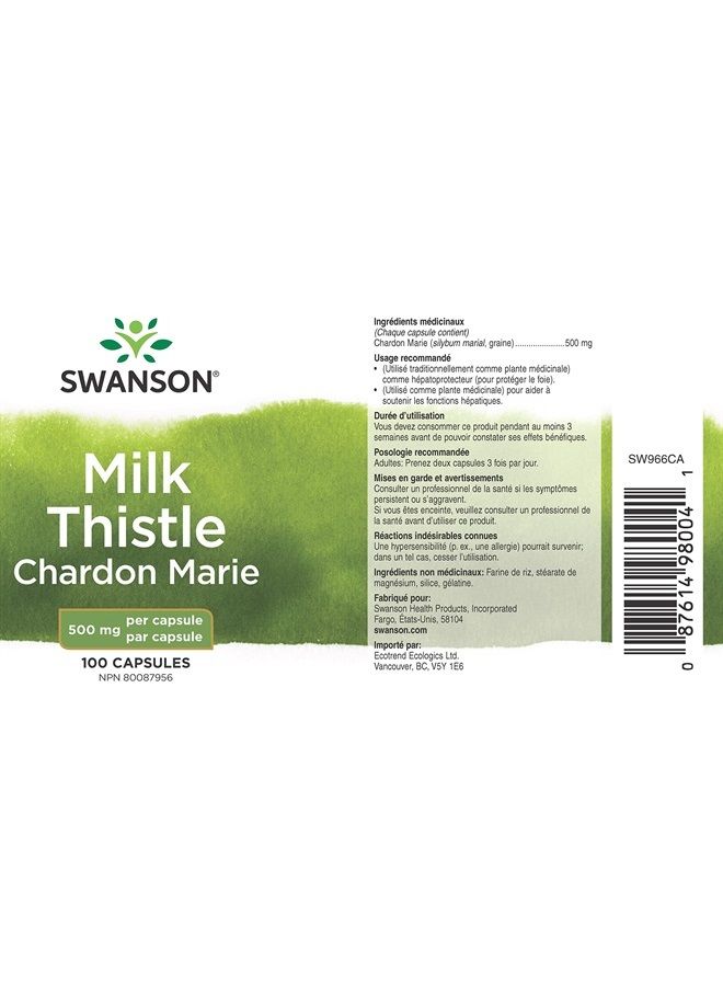 SWANSON مكمل دعم الكبد العشبي - حليب الشوك - تركيبة طبيعية تساعد في الحفاظ على الصحة العامة والرفاهية - (100 كبسولة، 500 ملغ لكل منها) - Image 3