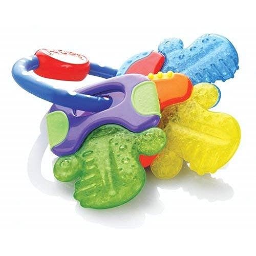 Nuby Ice Gel Teether Keys, 1 Pack Multicolor Keys on Blue Ring - Image 1