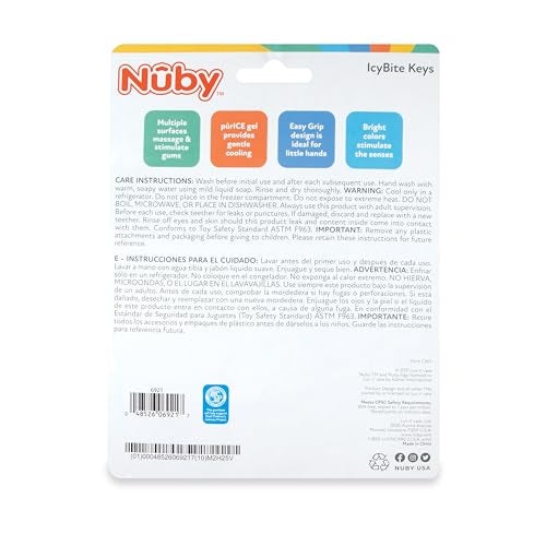 Nuby Ice Gel Teether Keys, 1 Pack Multicolor Keys on Blue Ring - Image 4