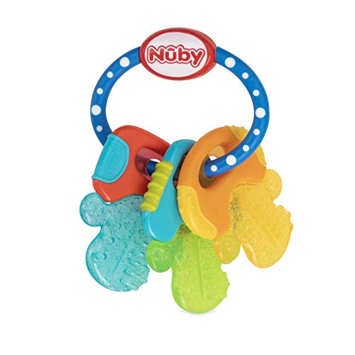 Nuby Ice Gel Teether Keys, 1 Pack Multicolor Keys on Blue Ring - Image 2