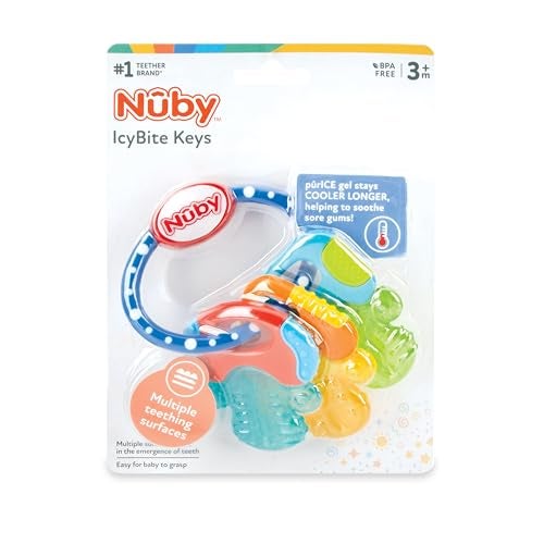 Nuby Ice Gel Teether Keys, 1 Pack Multicolor Keys on Blue Ring - Image 3