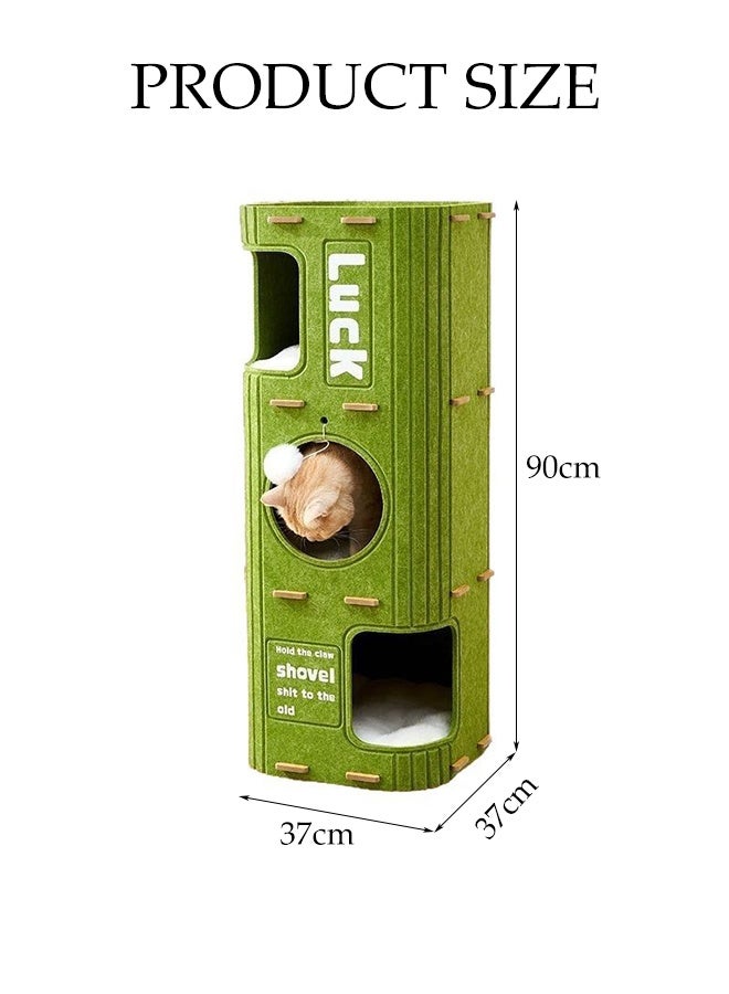 DUNISO منزل قطط متعدد الوظائف 3 طبقات برج كبير قابل للطي عش قطط شبه مغلق مع كرة ف fluffy مضادة للخدش سرير مريح للقطط الداخلية للتخييم والحديقة وغرفة المعيشة - Image 4