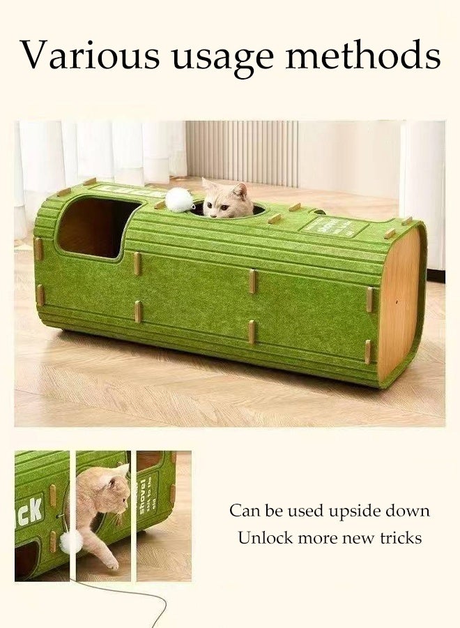 DUNISO منزل قطط متعدد الوظائف 3 طبقات برج كبير قابل للطي عش قطط شبه مغلق مع كرة ف fluffy مضادة للخدش سرير مريح للقطط الداخلية للتخييم والحديقة وغرفة المعيشة - Image 2