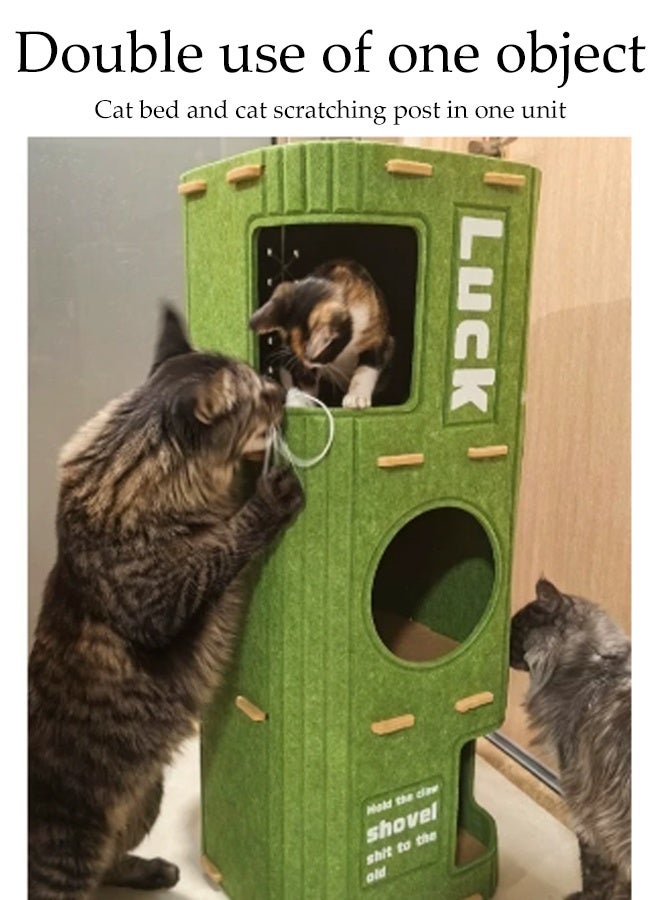 DUNISO منزل قطط متعدد الوظائف 3 طبقات برج كبير قابل للطي عش قطط شبه مغلق مع كرة ف fluffy مضادة للخدش سرير مريح للقطط الداخلية للتخييم والحديقة وغرفة المعيشة - Image 3