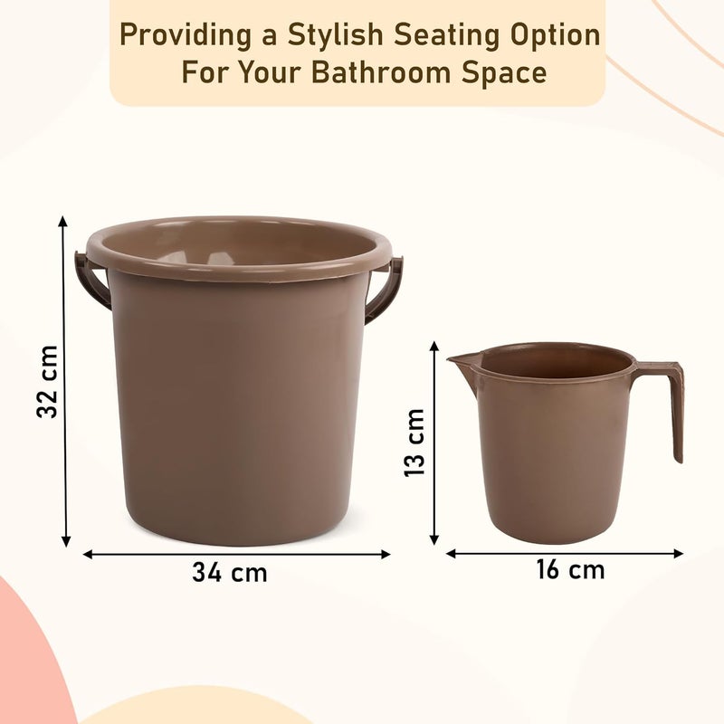 Urbane Home Urbane Home Set of 2 Bathroom Combo Set Bathware Bathing Set Bathing Set Bucket Mug Combo Set for Bathroom Modern Bathroom Accessories Set Brown  - Image 3