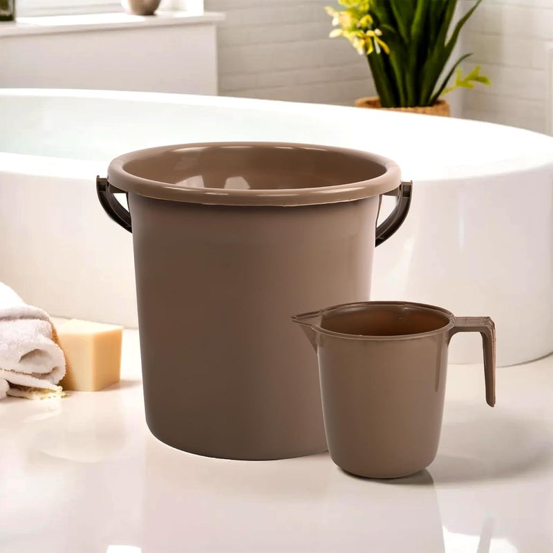 Urbane Home Urbane Home Set of 2 Bathroom Combo Set Bathware Bathing Set Bathing Set Bucket Mug Combo Set for Bathroom Modern Bathroom Accessories Set Brown  - Image 1