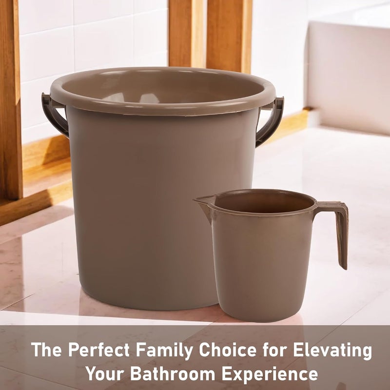 Urbane Home Urbane Home Set of 2 Bathroom Combo Set Bathware Bathing Set Bathing Set Bucket Mug Combo Set for Bathroom Modern Bathroom Accessories Set Brown  - Image 2
