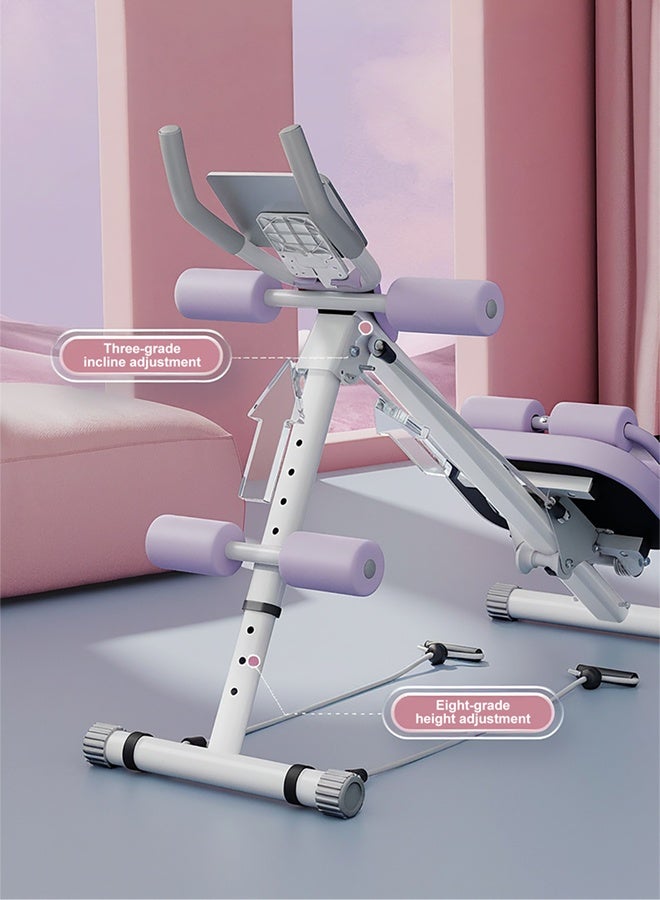Generic 3-in-1 Foldable Ab Exercise Machine, 8 Height Levels, Digital Display, Purple and White, 82x114x52cm  - Image 1