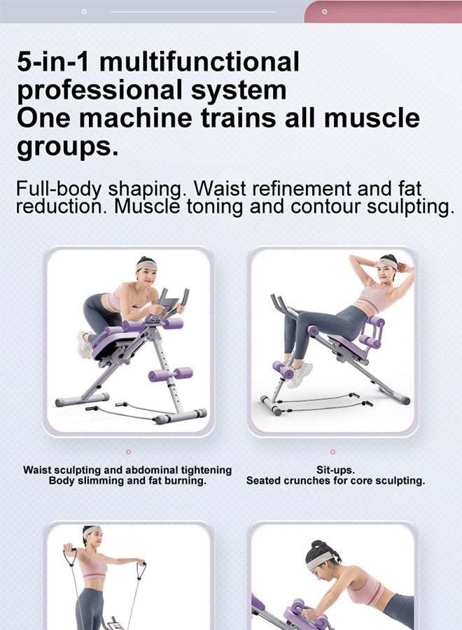 Generic 3-in-1 Foldable Ab Exercise Machine, 8 Height Levels, Digital Display, Purple and White, 82x114x52cm  - Image 5