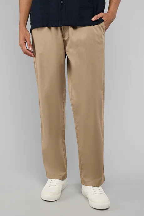 أر أند بي Solid Loose Fit Pants with Elastic Waist