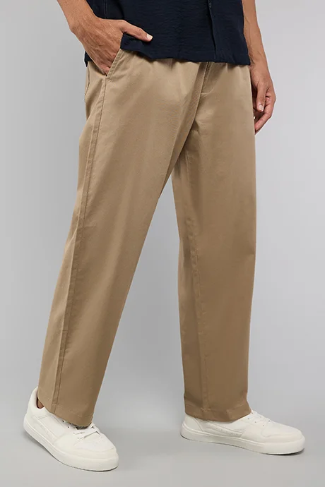 أر أند بي Solid Loose Fit Pants with Elastic Waist