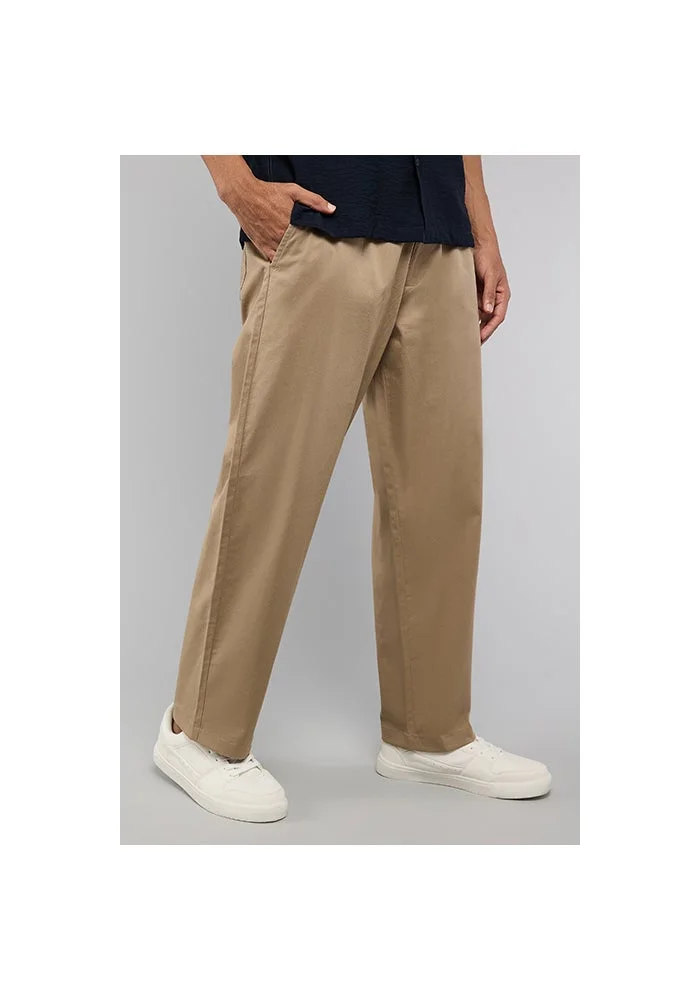 أر أند بي Solid Loose Fit Pants with Elastic Waist