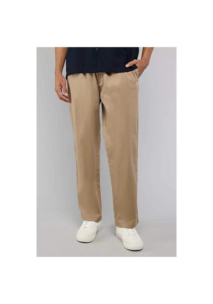 أر أند بي Solid Loose Fit Pants with Elastic Waist