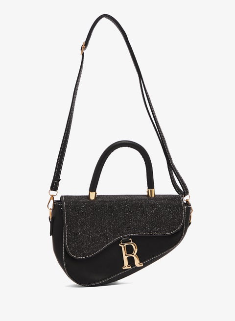 Gold Accent Asymmetrical Textured Top Handle Bag