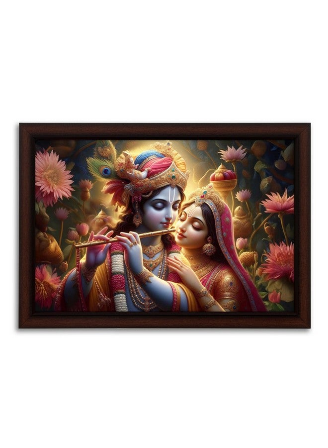 Masstone Radhe Krishna with Flute Wall Painting with UV Textured Effect Framed HD | 50x35 cm Wall Hanging Photos Home Décor Wall Art For Living Room, Bedroom, Drawing room - Image 1