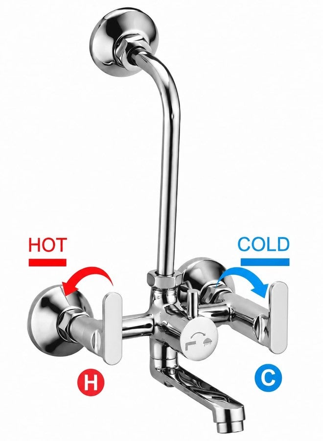 Dian Razor Brass Wall Mixer for Bathroom with Stainless Steel L-Bend Provision for Overhead Shower, Chrome Finish | 7-Year Manufacturer Warranty | Brass Cartridge - Image 2