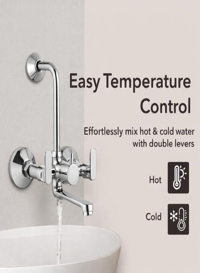 Dian Razor Brass Wall Mixer for Bathroom with Stainless Steel L-Bend Provision for Overhead Shower, Chrome Finish | 7-Year Manufacturer Warranty | Brass Cartridge - Image 1