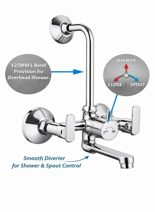 Dian Razor Brass Wall Mixer for Bathroom with Stainless Steel L-Bend Provision for Overhead Shower, Chrome Finish | 7-Year Manufacturer Warranty | Brass Cartridge - Image 3