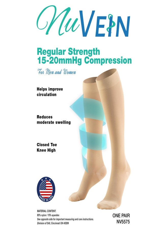 NuVein Medical Compression Stockings, 15-20 mmHg Support for Women & Men, Knee Length, Closed Toe, Beige, Medium - Image 2