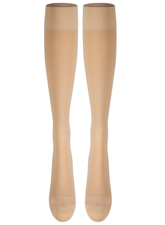 NuVein Medical Compression Stockings, 15-20 mmHg Support for Women & Men, Knee Length, Closed Toe, Beige, Medium - Image 1