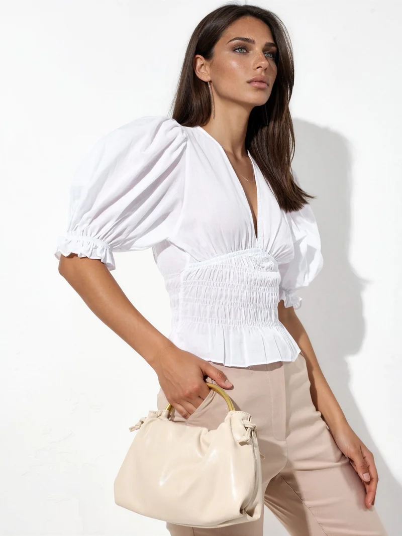 بوسيم BUSEM Fitted Chiffon V-neck Blouse