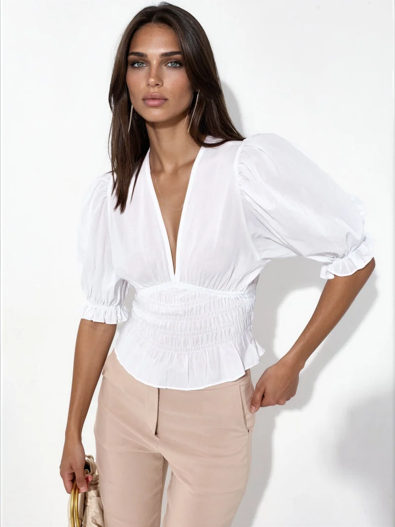 بوسيم BUSEM Fitted Chiffon V-neck Blouse