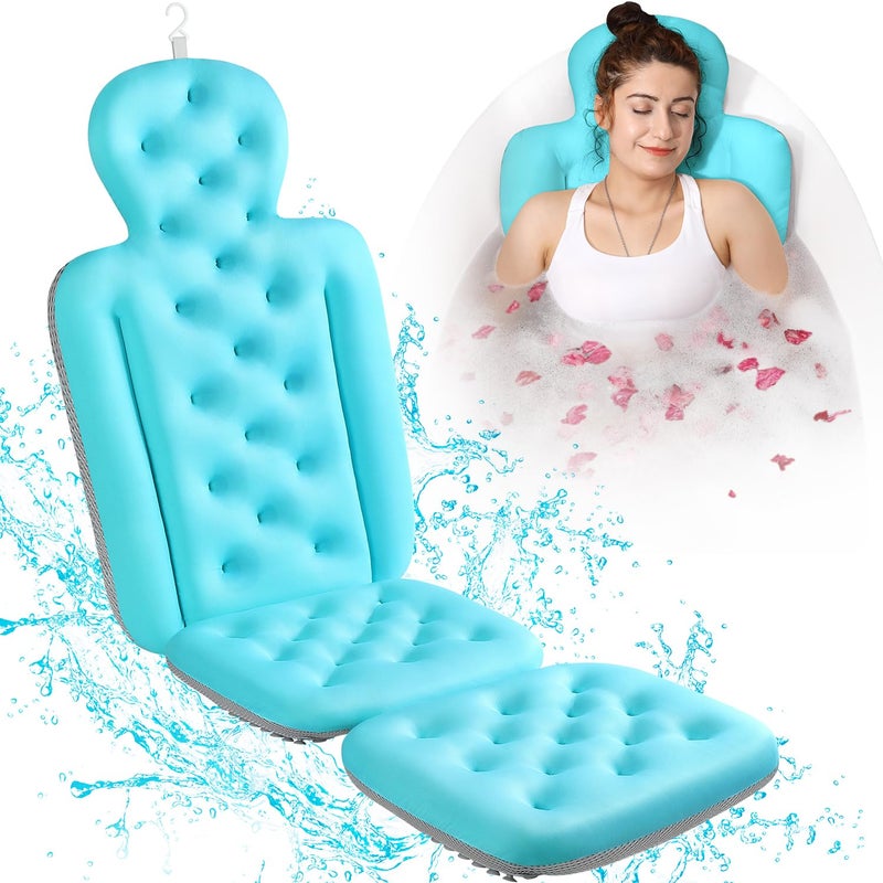 VOXOR Full Body Bath Pillow for Bathtub, Thick Bathtub Cushion with Laundry Bag, Luxury Tub Pillow for Bath for Headrest Neck and Back Support Ocean Blue 51" x 16" - Image 1