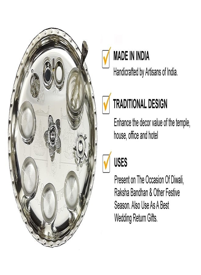 NOBILITY Pooja Thali Set Silver Plated Puja Thali 12 Inch for Diwali Decoration Gift Items Festival Ethnic Puja Thali for Temple Office Home Wedding Return Gifts - Image 5