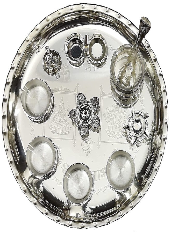 NOBILITY Pooja Thali Set Silver Plated Puja Thali 12 Inch for Diwali Decoration Gift Items Festival Ethnic Puja Thali for Temple Office Home Wedding Return Gifts - Image 2