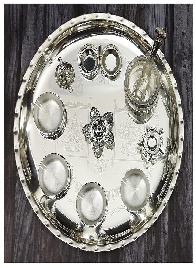 NOBILITY Pooja Thali Set Silver Plated Puja Thali 12 Inch for Diwali Decoration Gift Items Festival Ethnic Puja Thali for Temple Office Home Wedding Return Gifts - Image 3