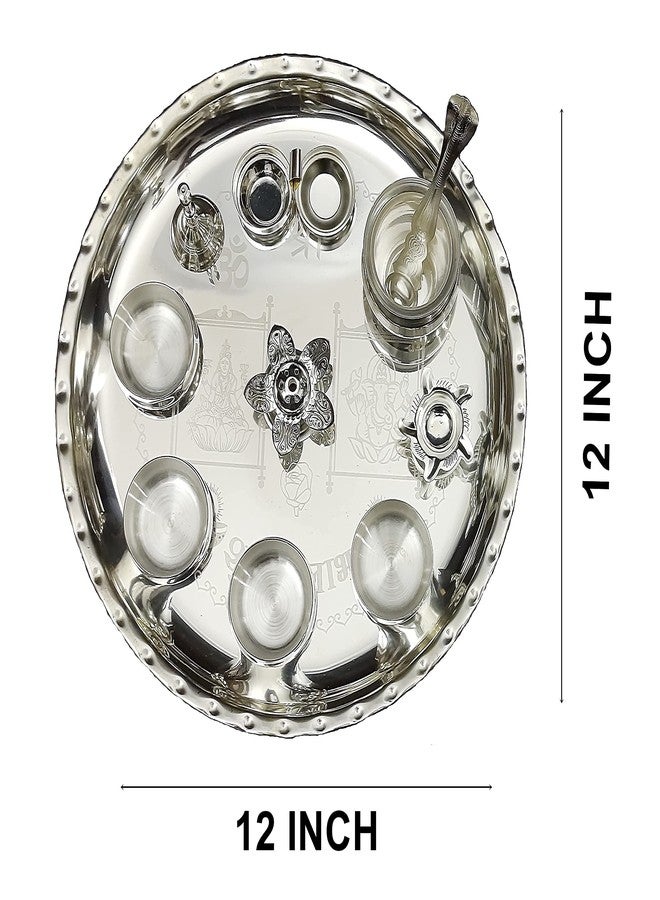 NOBILITY Pooja Thali Set Silver Plated Puja Thali 12 Inch for Diwali Decoration Gift Items Festival Ethnic Puja Thali for Temple Office Home Wedding Return Gifts - Image 4