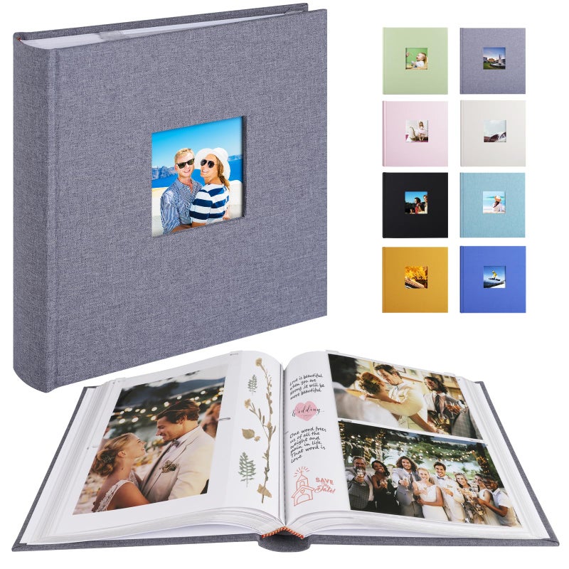 1DOT2 Photo Album with Writing Space 50 Pages 4x6 Photos Hold 200 or 5x7 Pictures Hold 100  Linen Cover Small Photo Book Albums with Memo for Anniversary Wedding Baby (Grey) - Image 1